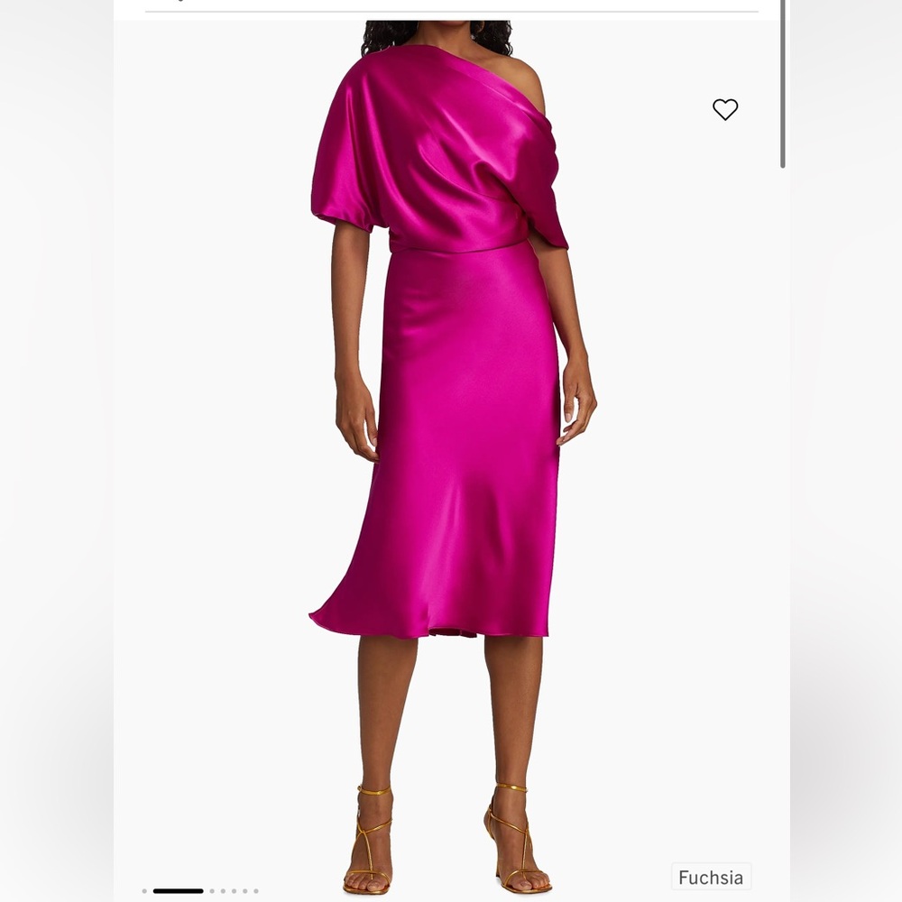 Amsale Fuchsia One-Shoulder Satin Midi Dress
